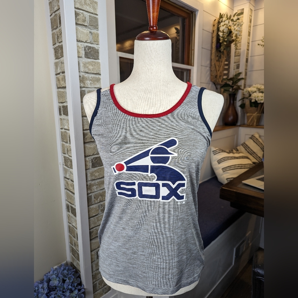 SOX Women's Grey Tank Top with Red and Navy Trim